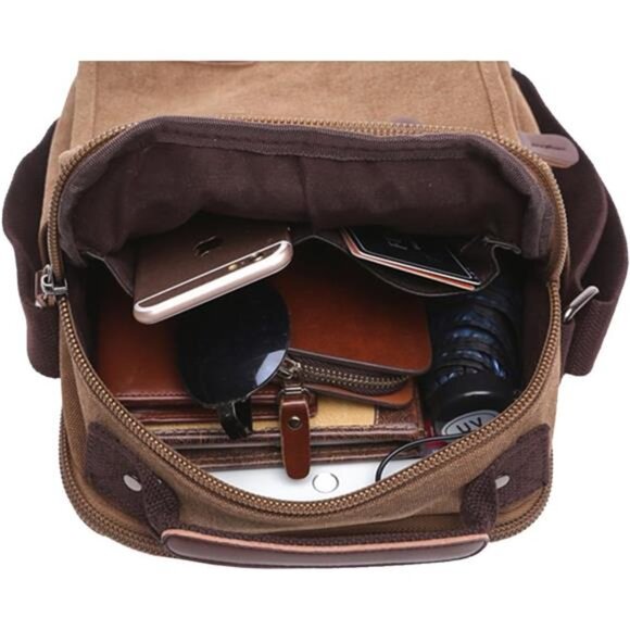 Small Canvas Crossbody Shoulder Bag Messenger Bag Work Bag - Picture 5 of 7